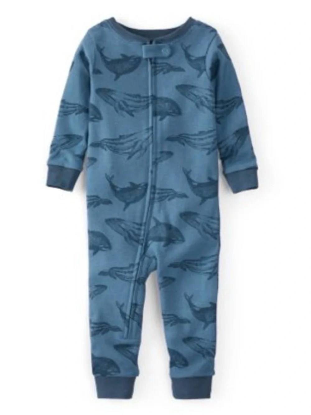 Kids Blue Whale Print One-Piece Pajamas